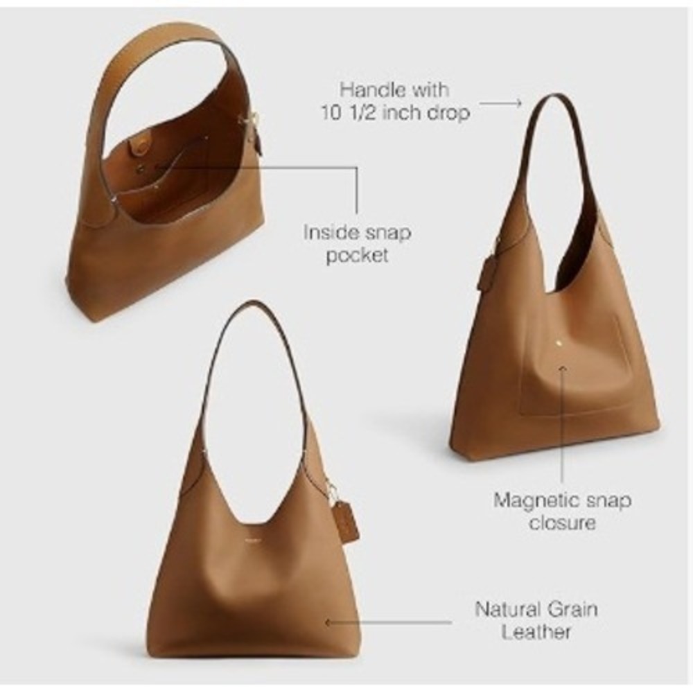 Coach Brooklyn Shoulder Bag 28 Honey Brown‎ Natural Grain Leather Magnetic NEW - Picture 5 of 6